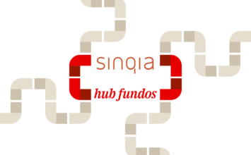 Logo da Sinqia, empresa de softwares, conectado ao Hub Fundos, solução da RTM para mercado de investimentos.