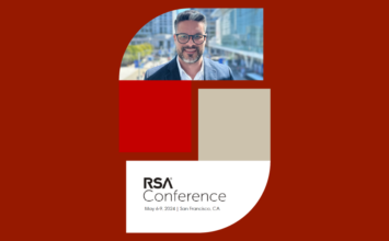 Imagem ilustrativa para a matéria sobre a participação do gerente da RTM na RSA Conference, evento referência em cibersegurança no mundo. A foto do gerente aparece em cima e abaixo está escrito "RSA Conferece. May 6- 9, 2024 | San Francisco, CA".
